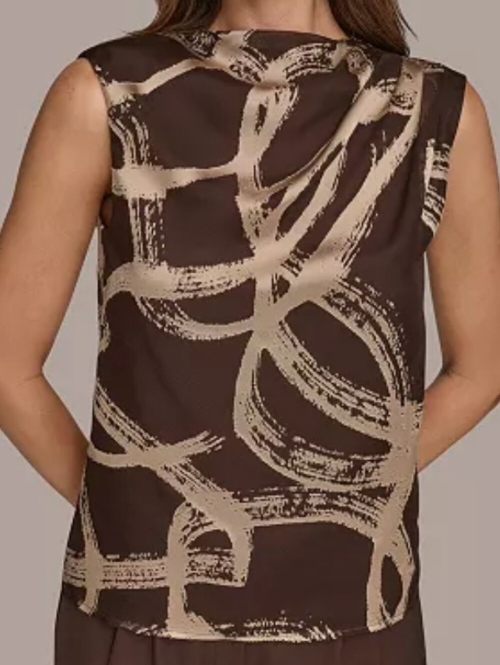 Donna Karan Brown & Beige Abstract Brushstroke Sleeveless Top